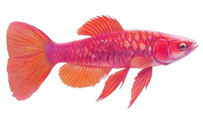 Vibrant pink fish swimming gracefully with detailed fins against a white background