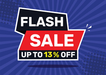 Flash sale up to 13 1% off. On blue background with radial rays and blue background.