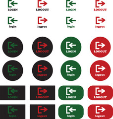 Login and logout icon set Set of sign out, Sign in vector vector collection. Open and close door symbol. Black in, out, exit and enter arrow, trendy flat style isolated on transparent background.