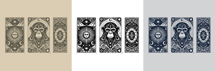 jungle monkey vector playing card tattoo design