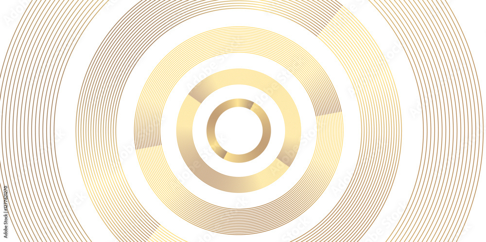 Poster white and golden abstract background with circle lines spiral. optical illusion tunnel with white an