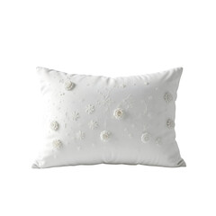 white pillow with 3d floral applique, luxury cushion, decorative throw pillow, transparent background 