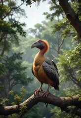 Obraz premium A lone dodo perched on a branch in the treetops, , perch, leaves
