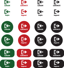 Login and logout icon set Set of sign out, Sign in vector vector collection. Open and close door symbol. Black in, out, exit and enter arrow, trendy flat style isolated on transparent background.