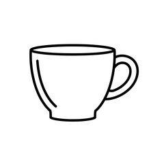 Simple Cup Silhouette: A minimalistic and elegant black line drawing of a classic ceramic coffee cup.