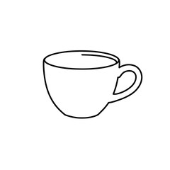 Simplified Coffee Cup Outline: A minimalist line drawing showcases a classic coffee cup, ready for your design or concept. 