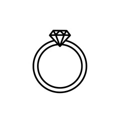   A Sparkling Symbol of Commitment: A minimalist line art illustration of a classic diamond engagement ring, radiating elegance and timeless romance.
