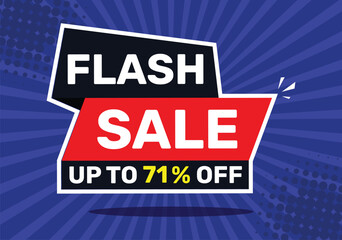 Flash sale up to 71 % off. On blue background with radial rays and blue background.