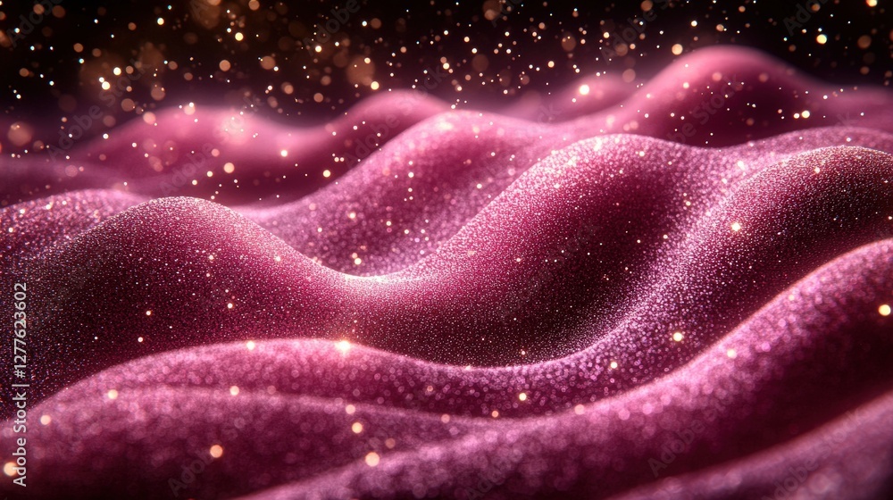 Poster shimmering pink waves with sparkling particles creating a dreamy, abstract background effect
