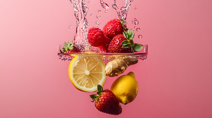 Fruits art pink background 