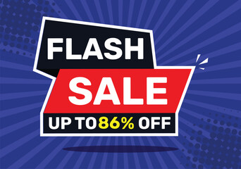 Obraz premium Flash sale up to 86 % off. On blue background with radial rays and blue background.