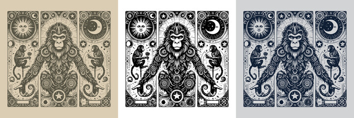 ancient monkey vector playing card tattoo design © iqbal