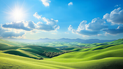 Obraz premium landscape with green grass and blue sky