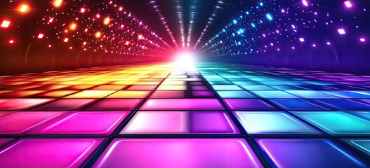 Colorful, glowing, futuristic dance floor, lights