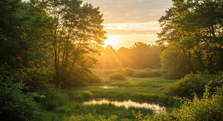 Bright morning sunlight landscape photo
