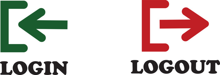 Login and logout icon set Set of sign out, Sign in vector vector collection. Open and close door symbol. Black in, out, exit and enter arrow, trendy flat style isolated on transparent background.