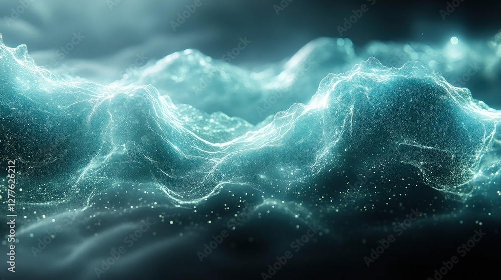 Aufkleber ethereal ocean waves illuminated by shimmering particles, creating a mystical underwater scene