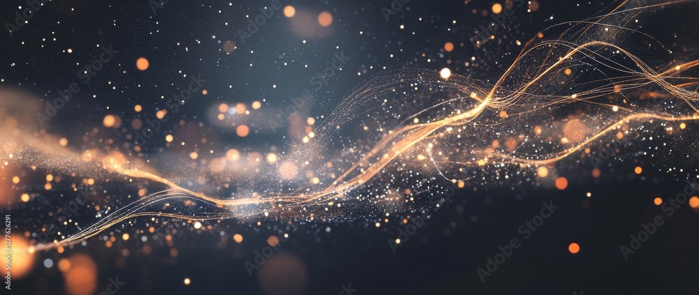 Poster colorful light waves dance across a dark, shimmering background creating a vibrant atmosphere in an 
