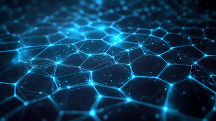Hexagonal Grid with Glowing Nodes in Deep Blue