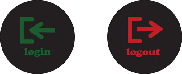 Login and logout icon set Set of sign out, Sign in vector vector collection. Open and close door symbol. Black in, out, exit and enter arrow, trendy flat style isolated on transparent background.