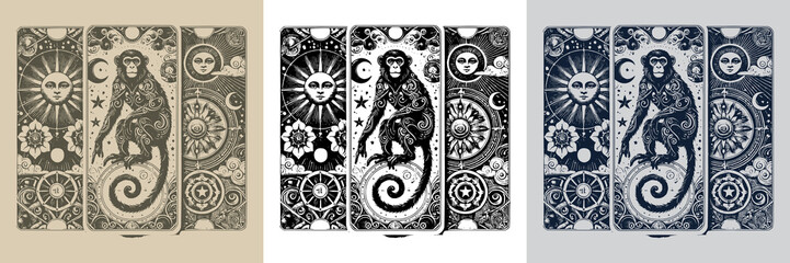 geometric monkey vector playing card tattoo design