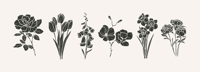 Flat vector flowers branches illustration © Maria