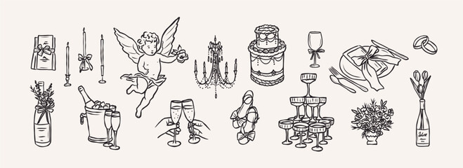 Hand drawn whimsical wedding clipart