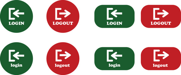 Login and logout icon set Set of sign out, Sign in vector vector collection. Open and close door symbol. Black in, out, exit and enter arrow, trendy flat style isolated on transparent background.