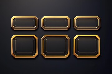 Gold framed black display elements on dark background