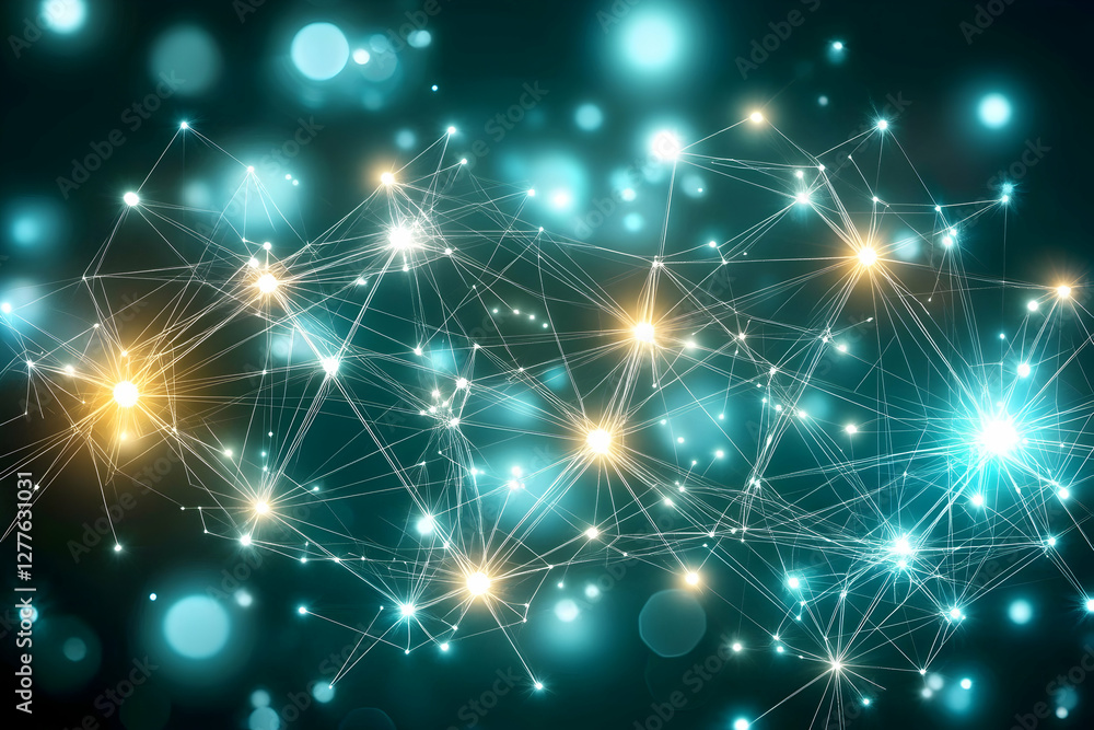 Poster abstract network connection, glowing nodes and lines, digital technology background. ideal for tech,