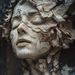 Cracked Stone Face with Emotional Depth and Decay