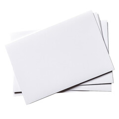 Three white sheets of paper stacked on top of each other. The sheets are blank and have no writing on them. Concept of emptiness and simplicity
