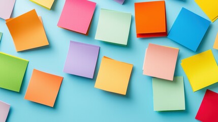 Colorful Sticky Notes on Blue Background for Creative Ideas and Organization