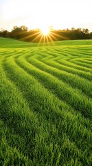 Green Field at Sunrise or Sunset