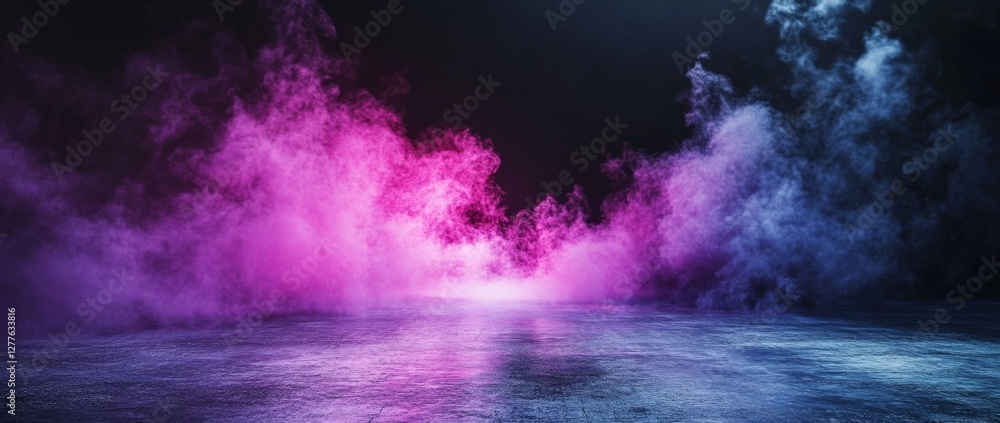 Poster colorful smoke forms in a dark, atmospheric space creating a vibrant and mysterious setting during t
