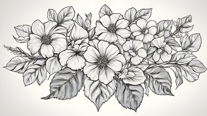 Fototapeta premium abstract design, flower, art illustration of a single large flower, Elegant Black and White Botanical Flower Drawing