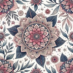 Seamless pattern, beautiful oriental pattern with floral motifs, decorative mandala pattern with elegant details, pattern, oriental style