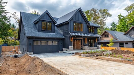Modern Farmhouse, Suburban Neighborhood, Construction, Landscaping