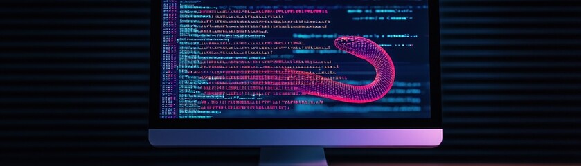 Python Code Running on Computer Screen with Abstract Elements and Modern Aesthetic