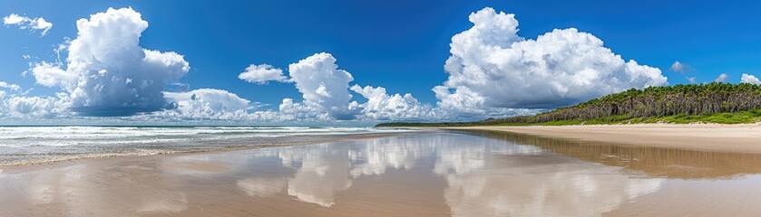 Fototapeta premium Beach with Cloudy Sky Reflection