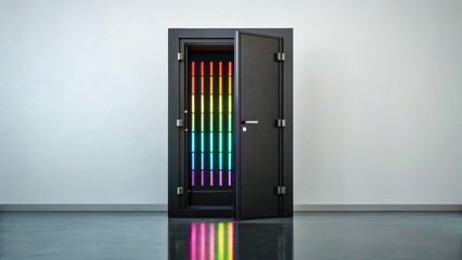 Obraz premium Modern Doorway to Vibrant Lights with Abstract Rainbow Pattern in a Minimalist Setting