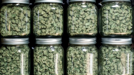 Different Cannabis Strains Displayed in Jars