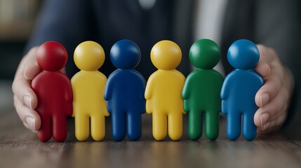 Hands Protecting Colorful Miniature People Figures