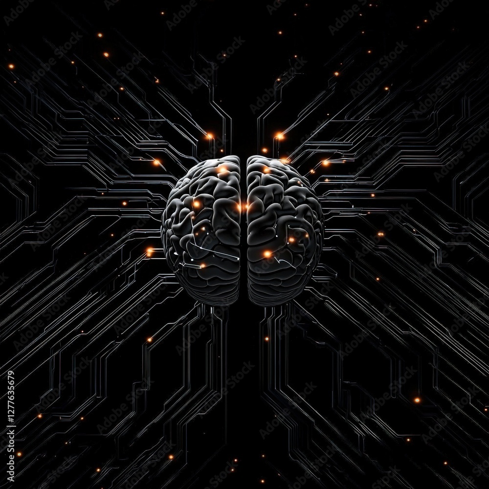 Aufkleber abstract brain with digital circuit background