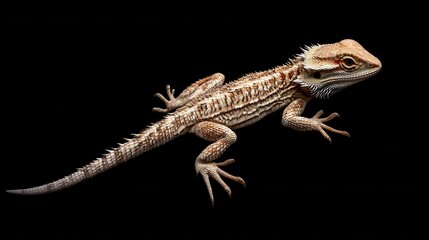 Naklejka premium Bearded dragon display studio realistic photo black background side view concept