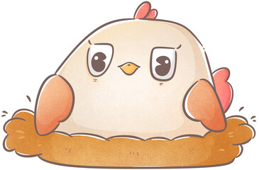 A hen sitting on her eggs.