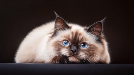 Adorable himalayan cat relaxing indoor studio realistic photography calm environment close-up view concept