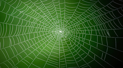 Obraz premium large spider web with intricate patterns against green background creates captivating visual. web design showcases nature artistry and complexity