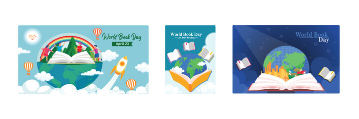 Commemorating World Book Day, an open book with a globe.