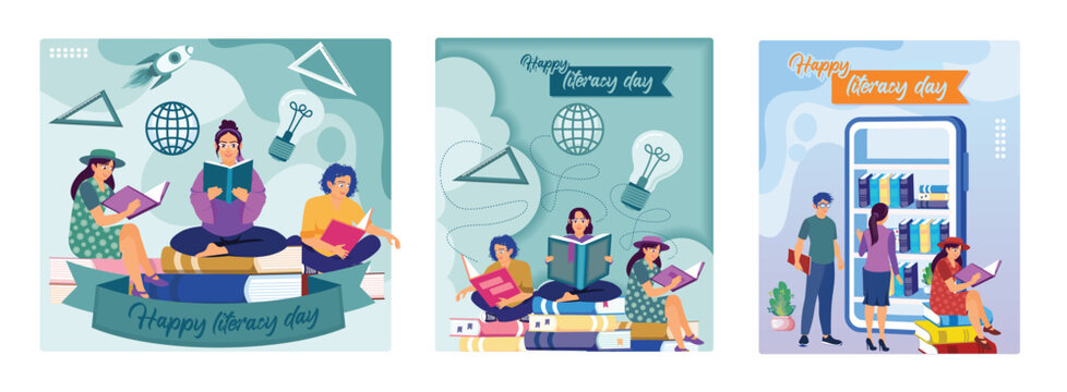 Young people celebrate Literacy Day by reading books.